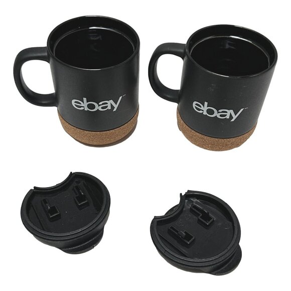 Ebay Coffee Mug Ebay Canada Seller Swag Lot 2 Black Ceramic Cork w Lids New - Picture 5 of 13